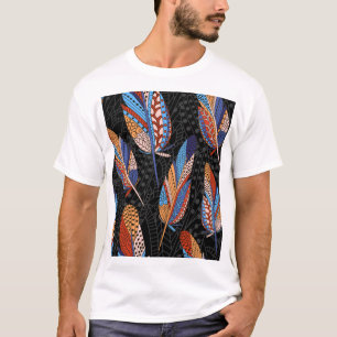 Farbenfrohe Federn Muster Nahtloser Hintergrund. T-Shirt
