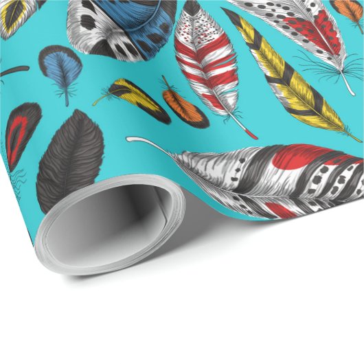 Farbenfrohe Federn Packpapier (Rolleneckpunkt)