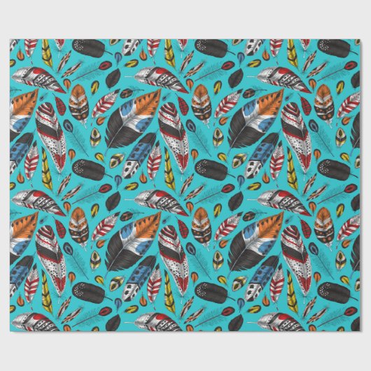 Farbenfrohe Federn Packpapier (Flach)