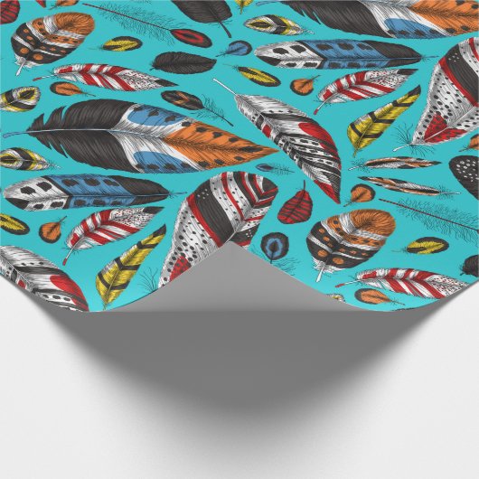 Farbenfrohe Federn Packpapier (Ecke)