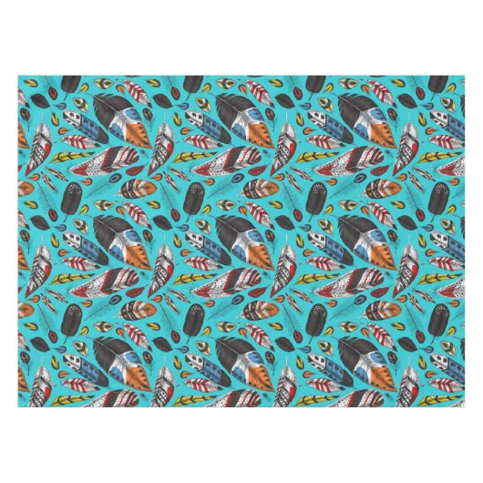 Farbenfrohe Federn Tischdecke (Vorderseite (Horizontal))