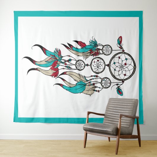 Farbenfrohe Federn Träumer Wandteppich (Beispiel (Horizontal))