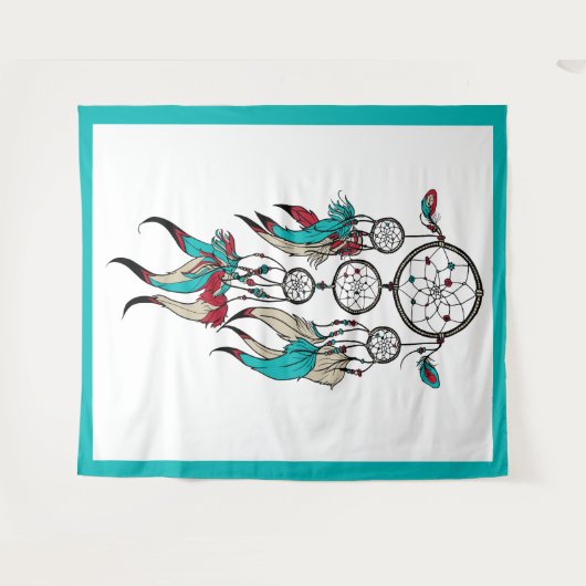 Farbenfrohe Federn Träumer Wandteppich (Vorderseite (Horizontal))