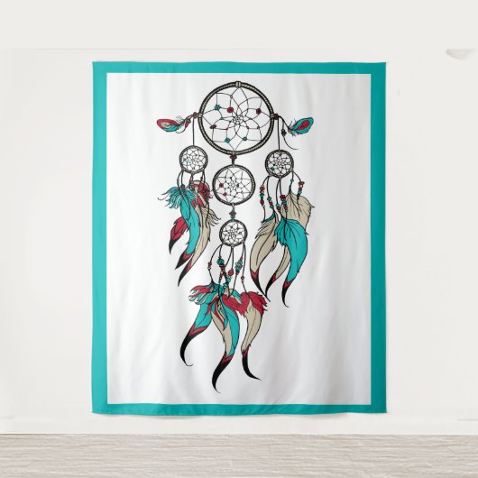 Farbenfrohe Federn Träumer Wandteppich (Vorderseite)
