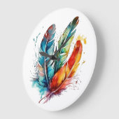 Farbenfrohe Federn Ureinwohner Amerikanische Wasse Große Wanduhr (Winkel)