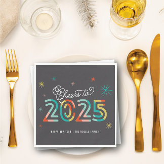 Farbenfrohe Feier 2025 Mod Neujahrsparty Serviette