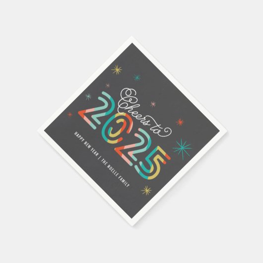 Farbenfrohe Feier 2025 Mod Neujahrsparty Serviette (Ecke)