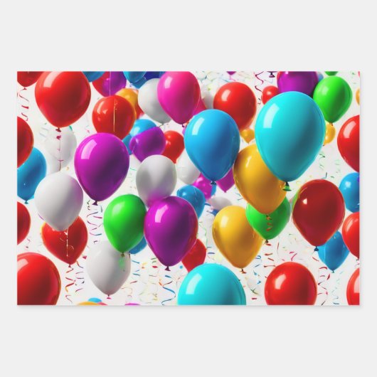 Farbenfrohe Feier Ballondesign Geschenkpapier Set (Vorderseite 3)