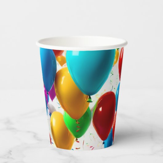 Farbenfrohe Feier Ballondesign Pappbecher (Rückseite)