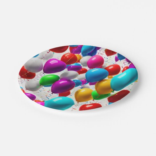 Farbenfrohe Feier Ballondesign Pappteller (Schrägansicht)