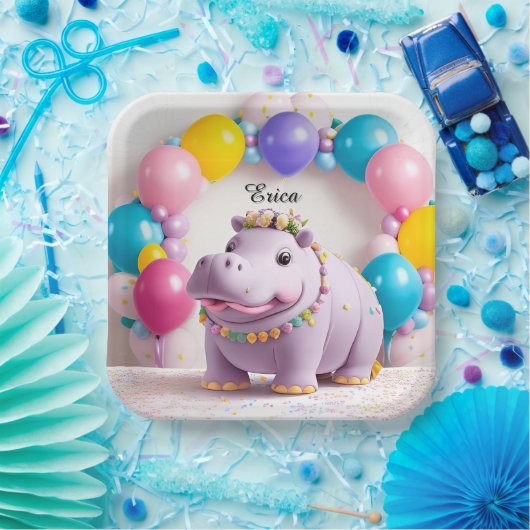 Farbenfrohe Feier mit Adorable Hippo Pappteller (Party)