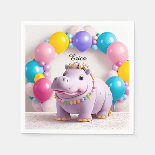 Farbenfrohe Feier mit Adorable Hippo Serviette (Vorderseite)