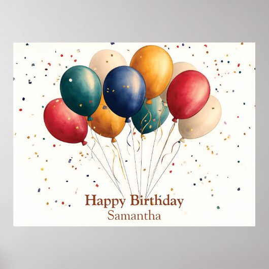 Farbenfrohe Feierlichkeiten Ballons mit Confetti Poster (Vorne)