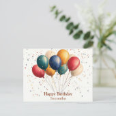 Farbenfrohe Feierlichkeiten Ballons mit Confetti Postkarte (Stehend Vorderseite)