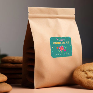 Farbenfrohe Feiertage Grün grün Rosa Weihnachten Quadratischer Aufkleber