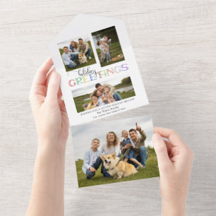 Farbenfrohe Feiertage Grüße Typografie 3-Foto All In One Einladung