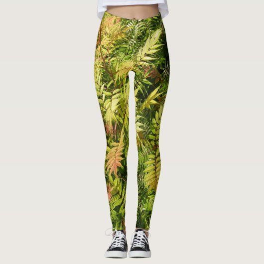 Farbenfrohe feine Blätter Muster-Legierung Leggings (Vorderseite)