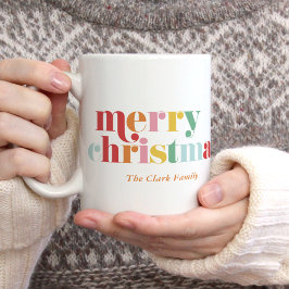 Farbenfrohe, feine Buchstaben "Frohe Weihnachten"  Kaffeetasse