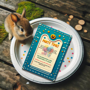 Farbenfrohe Felt Kindergeburtstag Party Einladung