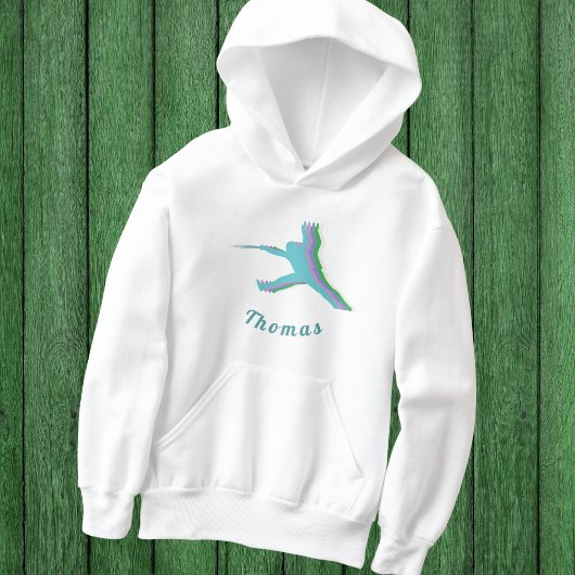 Farbenfrohe Fencer-Silhouette, die den Namen des J Hoodie