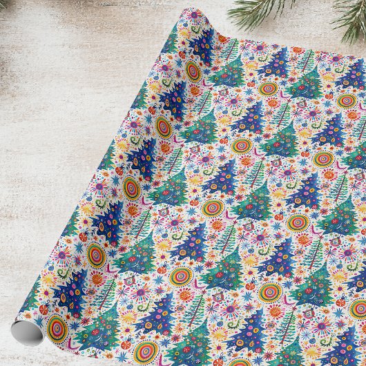 Farbenfrohe, festliche Baumstruktur Geschenkpapier