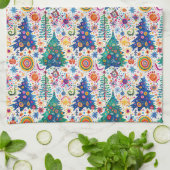 Farbenfrohe, festliche Baumstruktur Geschirrtuch (Gefaltet)