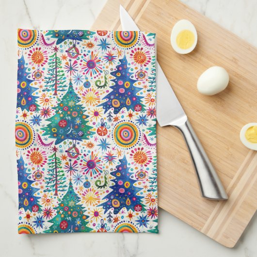 Farbenfrohe, festliche Baumstruktur Geschirrtuch (Viertel Falte)