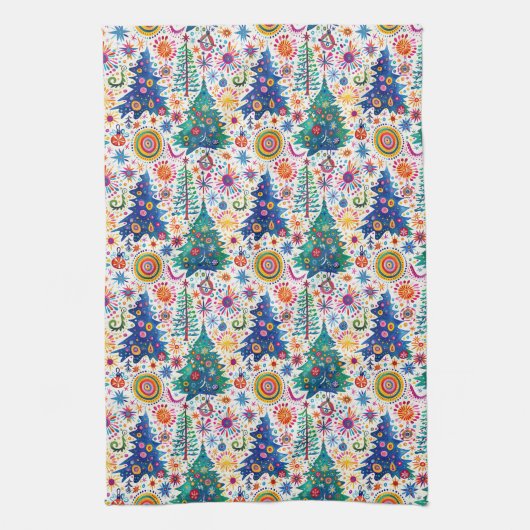 Farbenfrohe, festliche Baumstruktur Geschirrtuch (Vertikal)