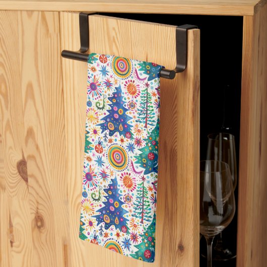 Farbenfrohe, festliche Baumstruktur Geschirrtuch (Drittel gefaltet)