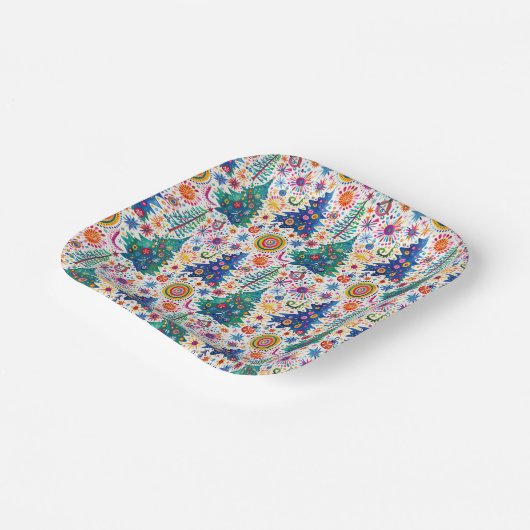 Farbenfrohe, festliche Baumstruktur Pappteller (Gewinkelt)