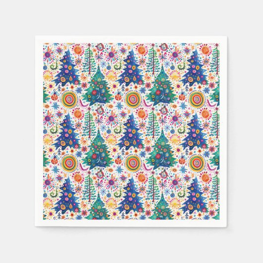 Farbenfrohe, festliche Baumstruktur Serviette (Vorderseite)