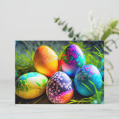 Farbenfrohe festliche dekorative Eier Feiertagskarte (Stehend Vorderseite)