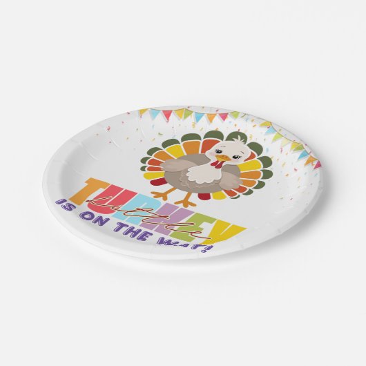 Farbenfrohe festliche kleine Türkei Babydusche Pappteller (Schrägansicht)