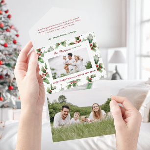 Farbenfrohe Festliche Weihnachts-Stechpalmen-Foto All In One Einladung