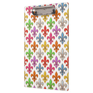 Farbenfrohe Fette Fleur-de-lis-Blumen Weiß Klemmbrett