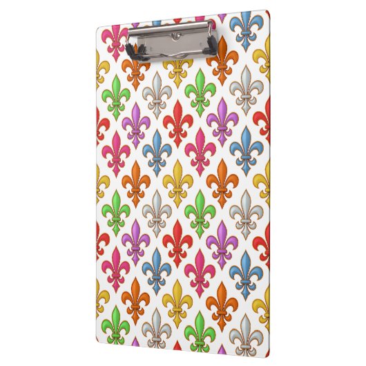 Farbenfrohe Fette Fleur-de-lis-Blumen Weiß Klemmbrett (Links)
