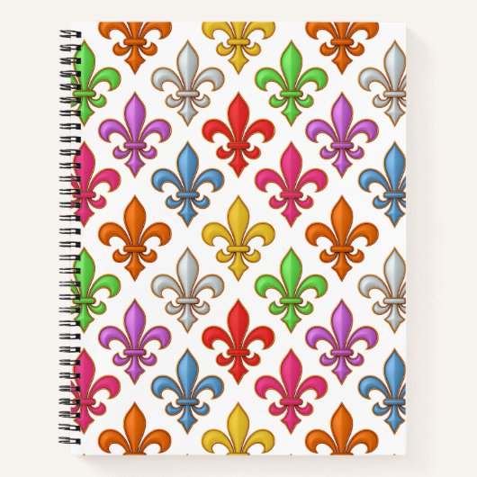 Farbenfrohe Fette Fleur-de-lis-Blumen Weiß Notizblock (Vorderseite)