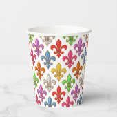 Farbenfrohe Fette Fleur-de-lis-Blumen Weiß Pappbecher (Rückseite)