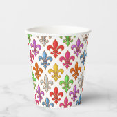 Farbenfrohe Fette Fleur-de-lis-Blumen Weiß Pappbecher (Vorderseite)