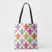 Farbenfrohe Fette Fleur-de-lis-Blumen Weiß Tasche (Vorderseite)