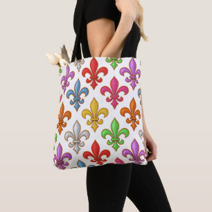 Farbenfrohe Fette Fleur-de-lis-Blumen Weiß Tasche