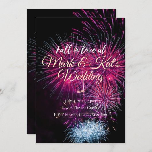 Farbenfrohe Feuerwerke Einladung Hochzeit (Vorne/Hinten)
