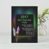 Farbenfrohe Feuerwerke Neue Jahre Party Einladung (Stehend Vorderseite)