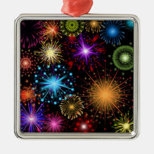 Farbenfrohe Feuerwerke - Neues Jahr Ornament Aus Metall