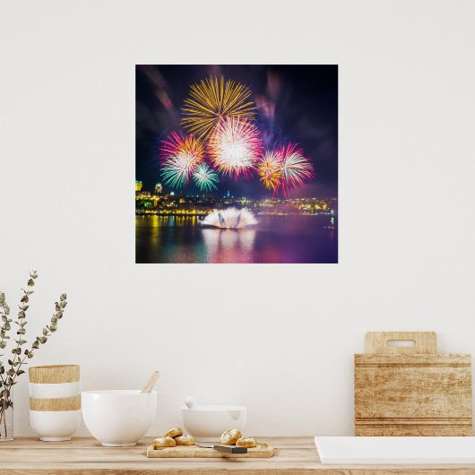 Farbenfrohe Feuerwerke Poster (Küche)