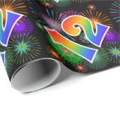 Farbenfrohe Feuerwerke + Regenbogenmuster "12" Ere Geschenkpapier (Rolleneckpunkt)