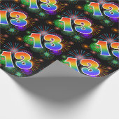 Farbenfrohe Feuerwerke + Regenbogenmuster "13" Ere Geschenkpapier (Ecke)