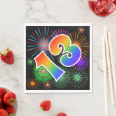 Farbenfrohe Feuerwerke + Regenbogenmuster "13" Ere Serviette (Beispiel)