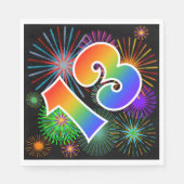 Farbenfrohe Feuerwerke + Regenbogenmuster "13" Ere Serviette (Vorderseite)