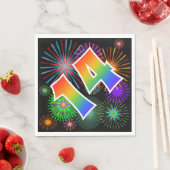 Farbenfrohe Feuerwerke + Regenbogenmuster "14" Ere Serviette (Beispiel)